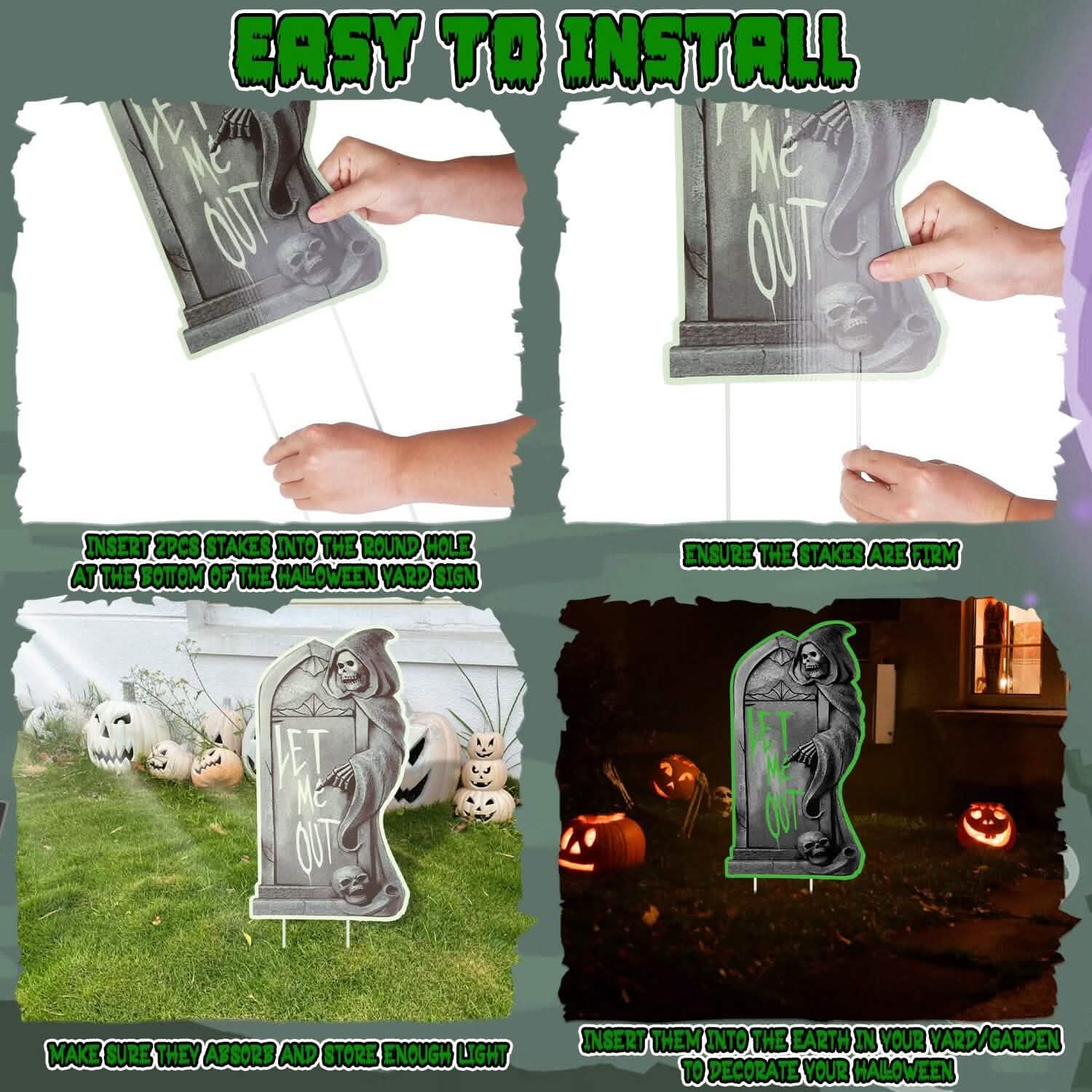 Lot de 6 : Décorations d'Halloween lumineuses pour jardin avec 12 piquets