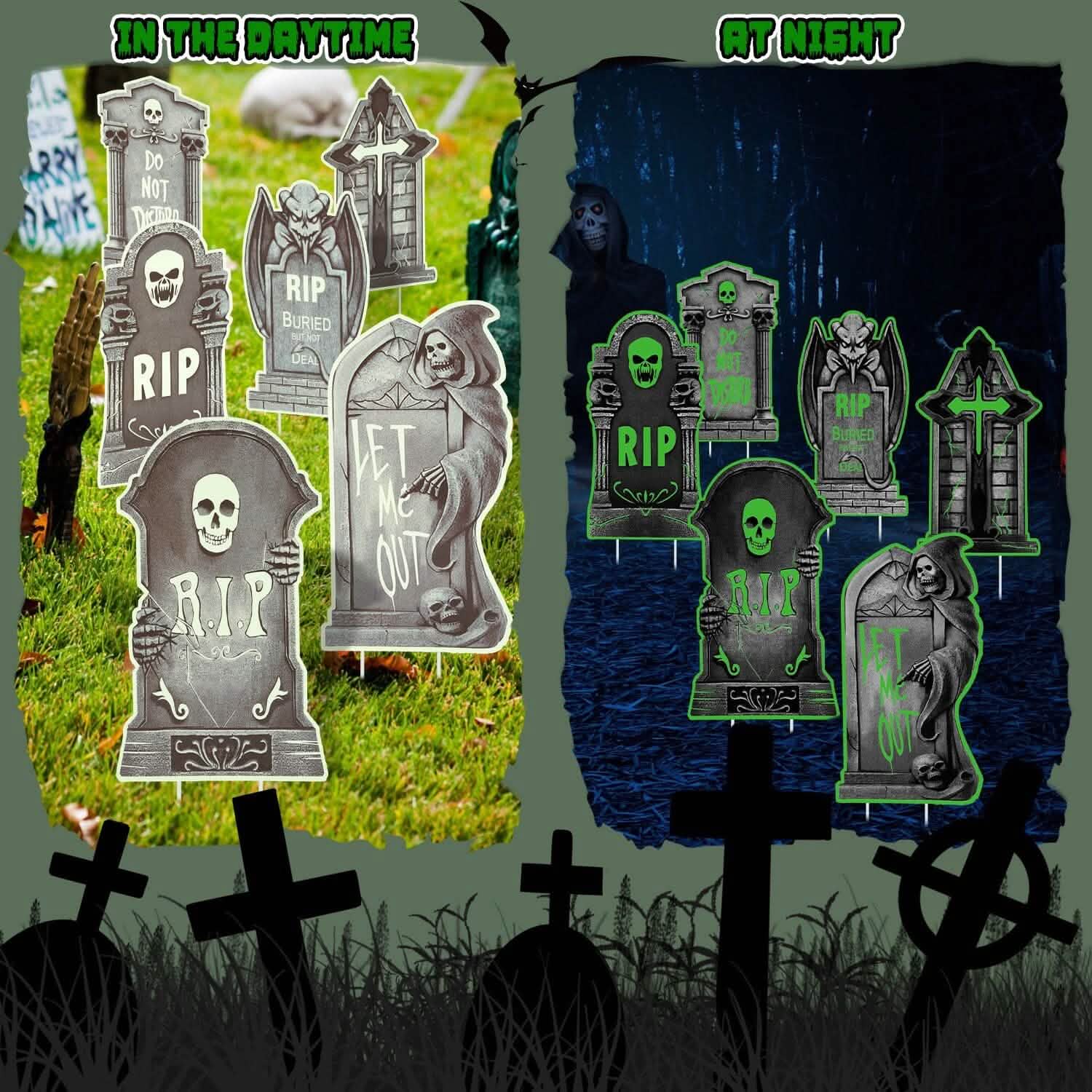 Lot de 6 : Décorations d'Halloween lumineuses pour jardin avec 12 piquets