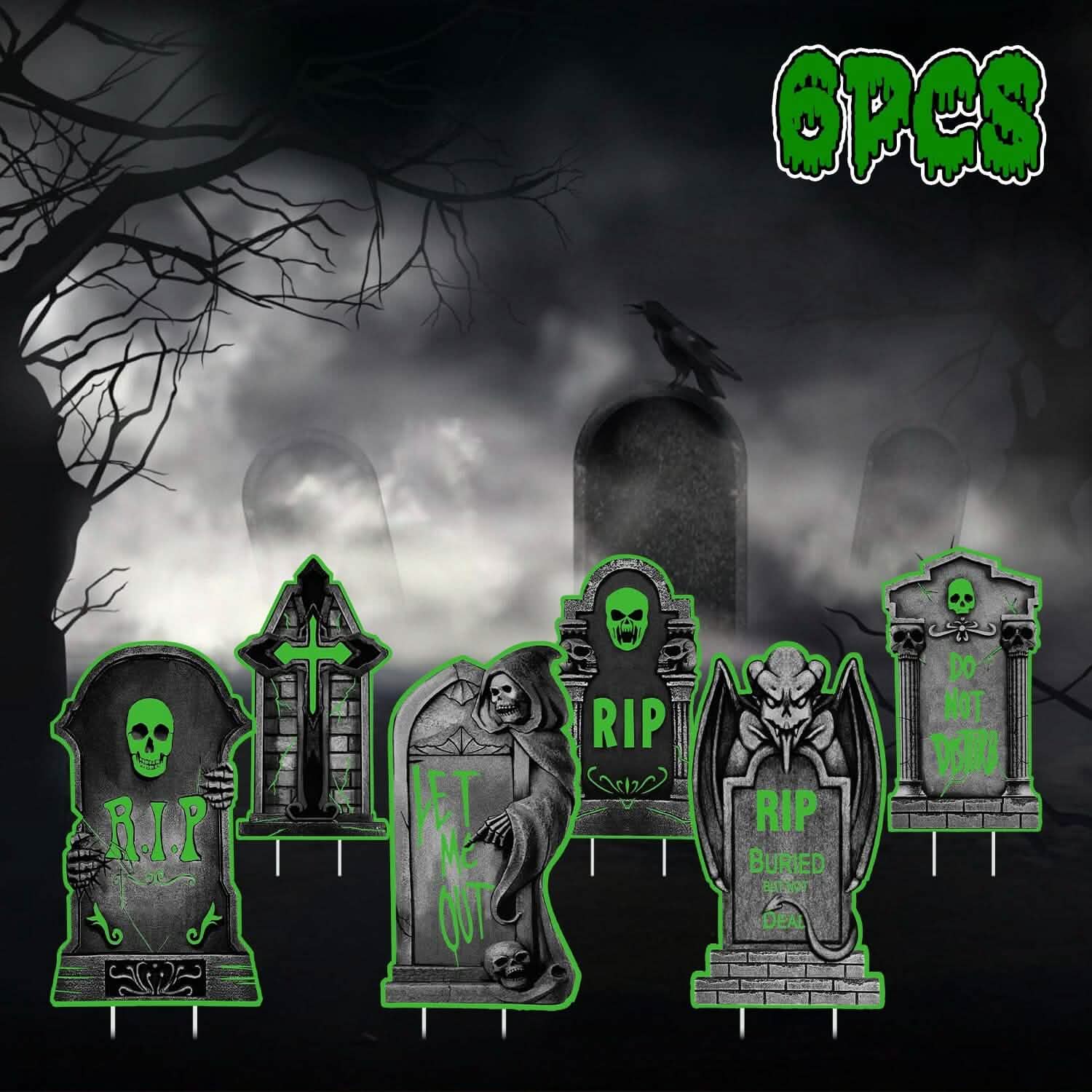 Lot de 6 : Décorations d'Halloween lumineuses pour jardin avec 12 piquets