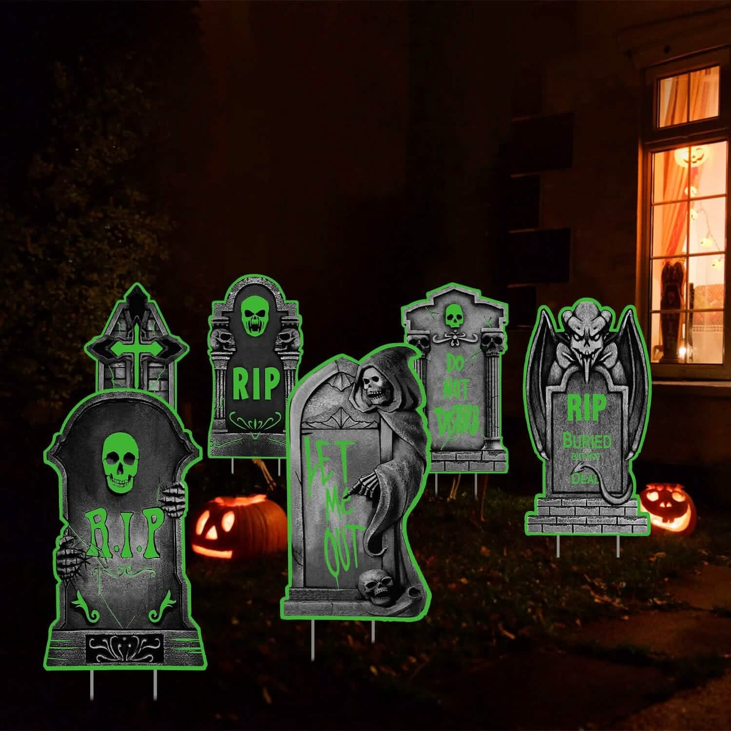 Lot de 6 : Décorations d'Halloween lumineuses pour jardin avec 12 piquets
