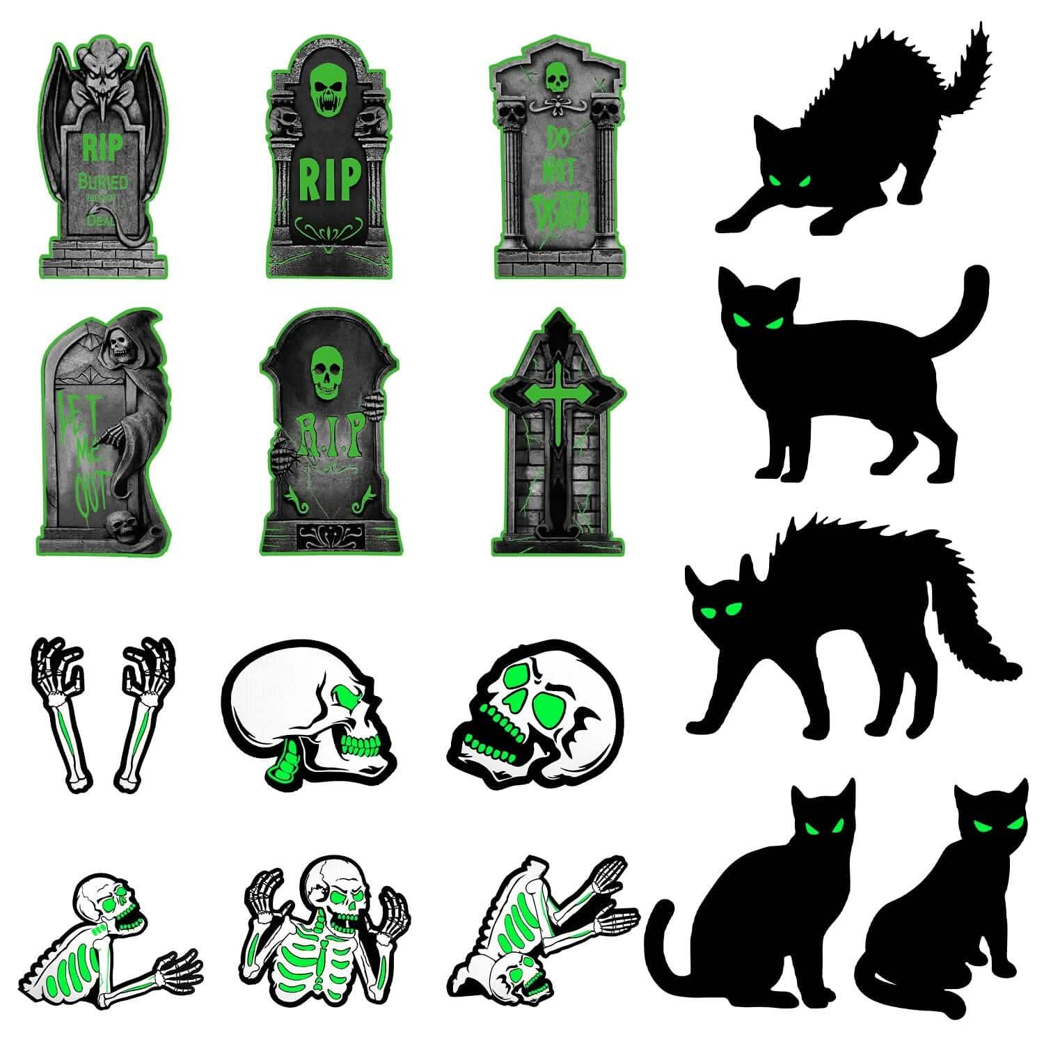 Lot de 6 : Décorations d'Halloween lumineuses pour jardin avec 12 piquets