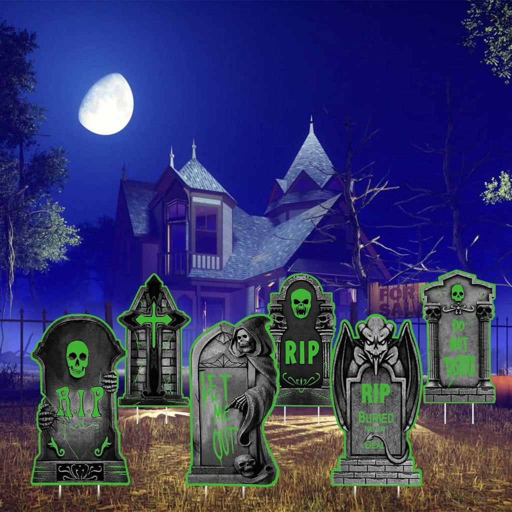 Lot de 6 : Décorations d'Halloween lumineuses pour jardin avec 12 piquets