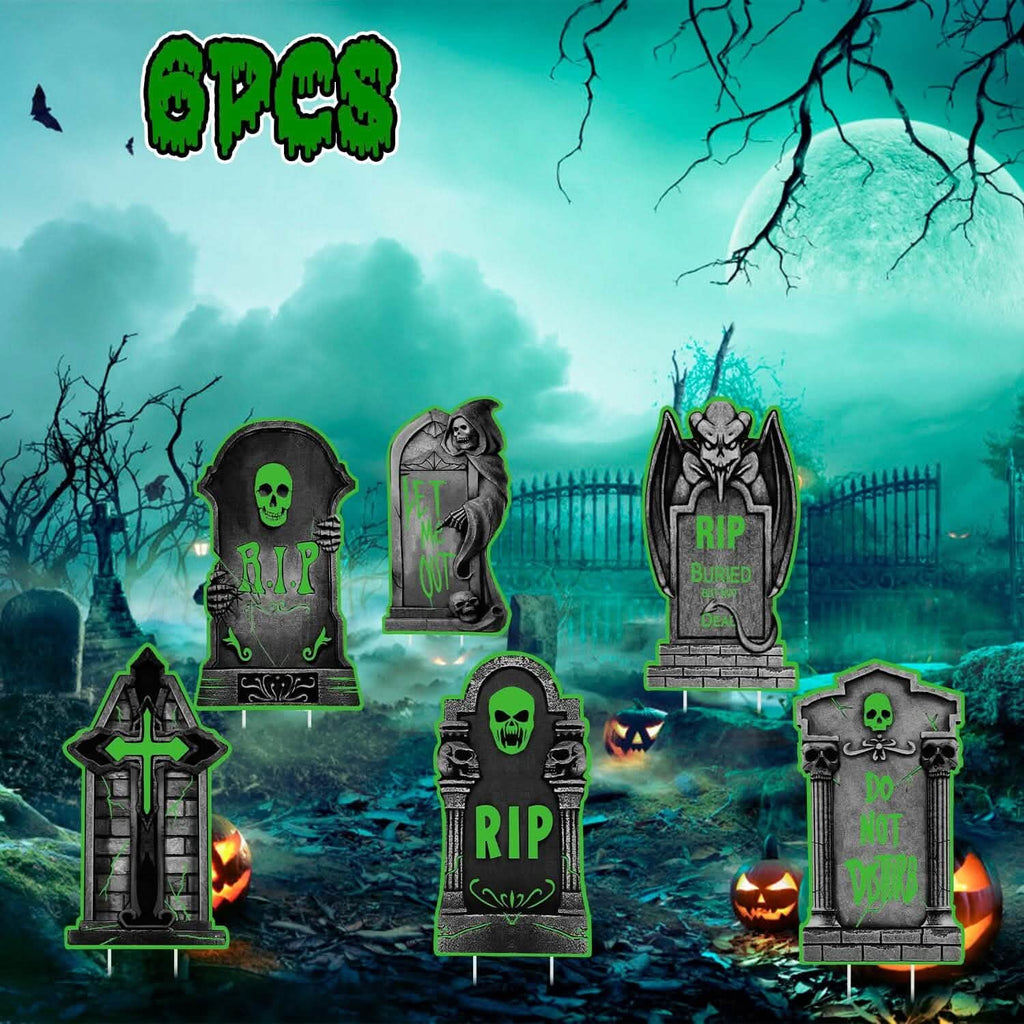 Lot de 6 : Décorations d'Halloween lumineuses pour jardin avec 12 piquets
