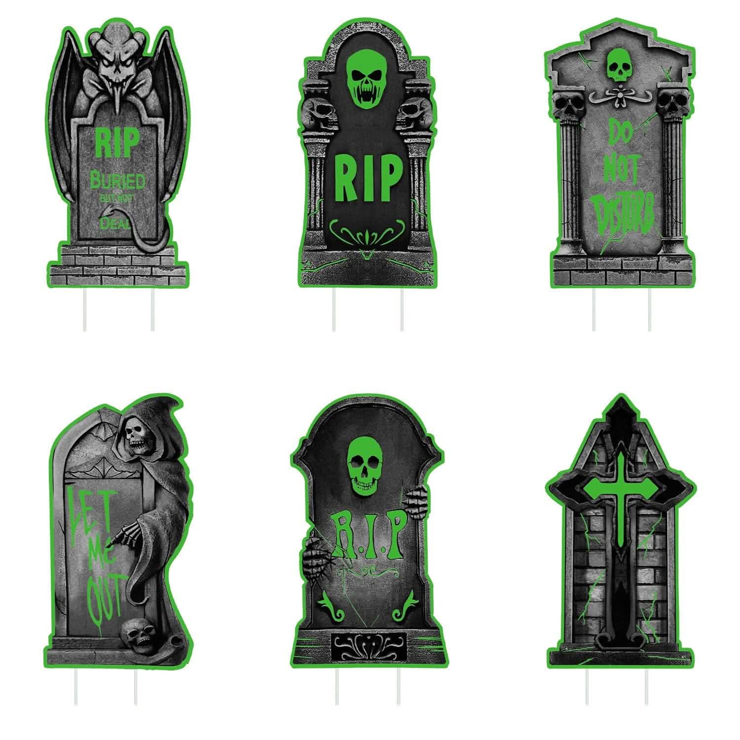 Lot de 6 : Décorations d'Halloween lumineuses pour jardin avec 12 piquets