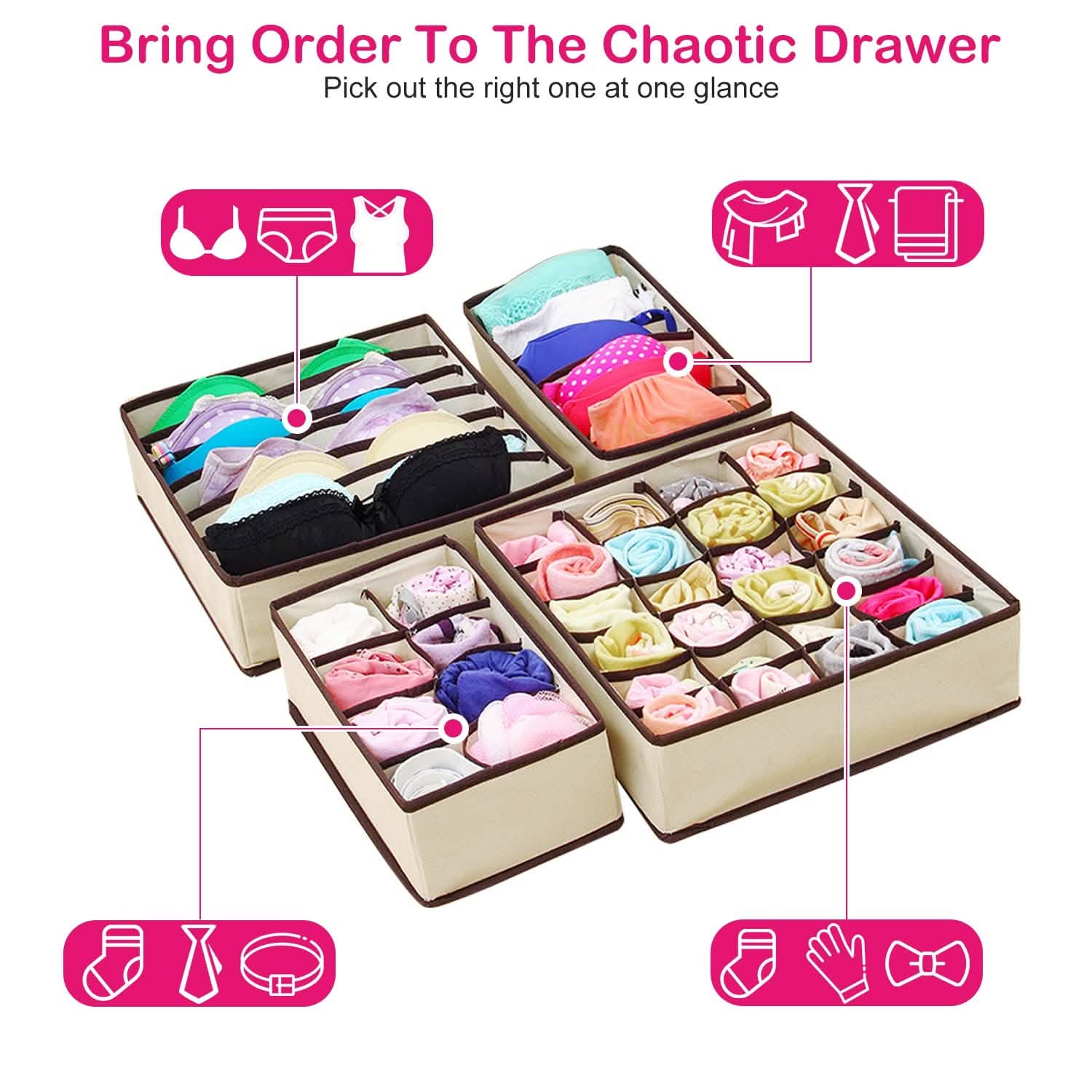 Lot de 6 : Organisateur de tiroir pliable pour sous-vêtements