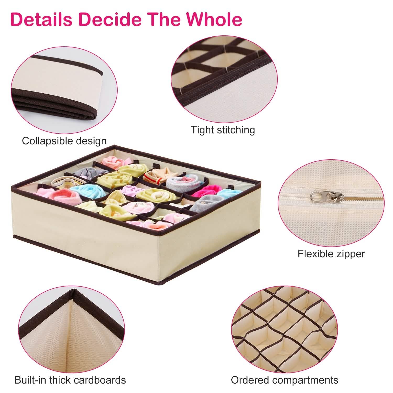 Lot de 6 : Organisateur de tiroir pliable pour sous-vêtements