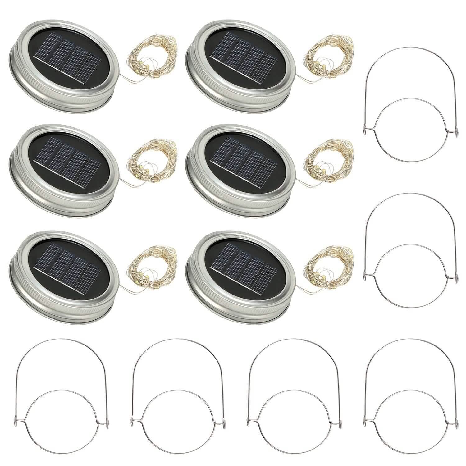 Lot de 6 : Couvercles lumineux solaires pour bocaux Mason, 20 LED