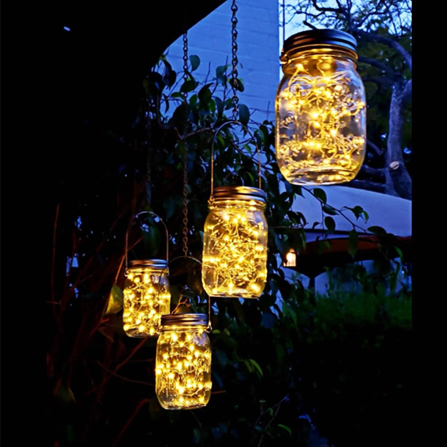 Lot de 6 : Couvercles lumineux solaires pour bocaux Mason, 20 LED