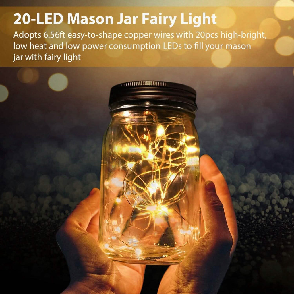 Lot de 6 : Couvercles lumineux solaires pour bocaux Mason, 20 LED