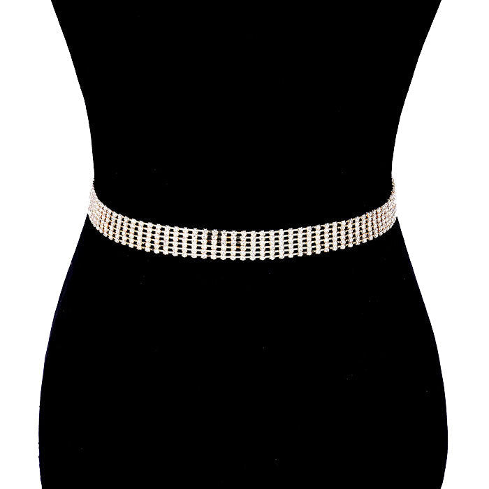 6 Row Crystal Embellished Rhinestone Pave Chain Belt Glamorous Rhinestone Belt