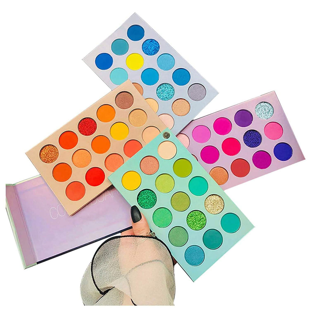 Palette de fards à paupières 60 couleurs, ensemble de maquillage 4-en-1 avec tableau de couleurs
