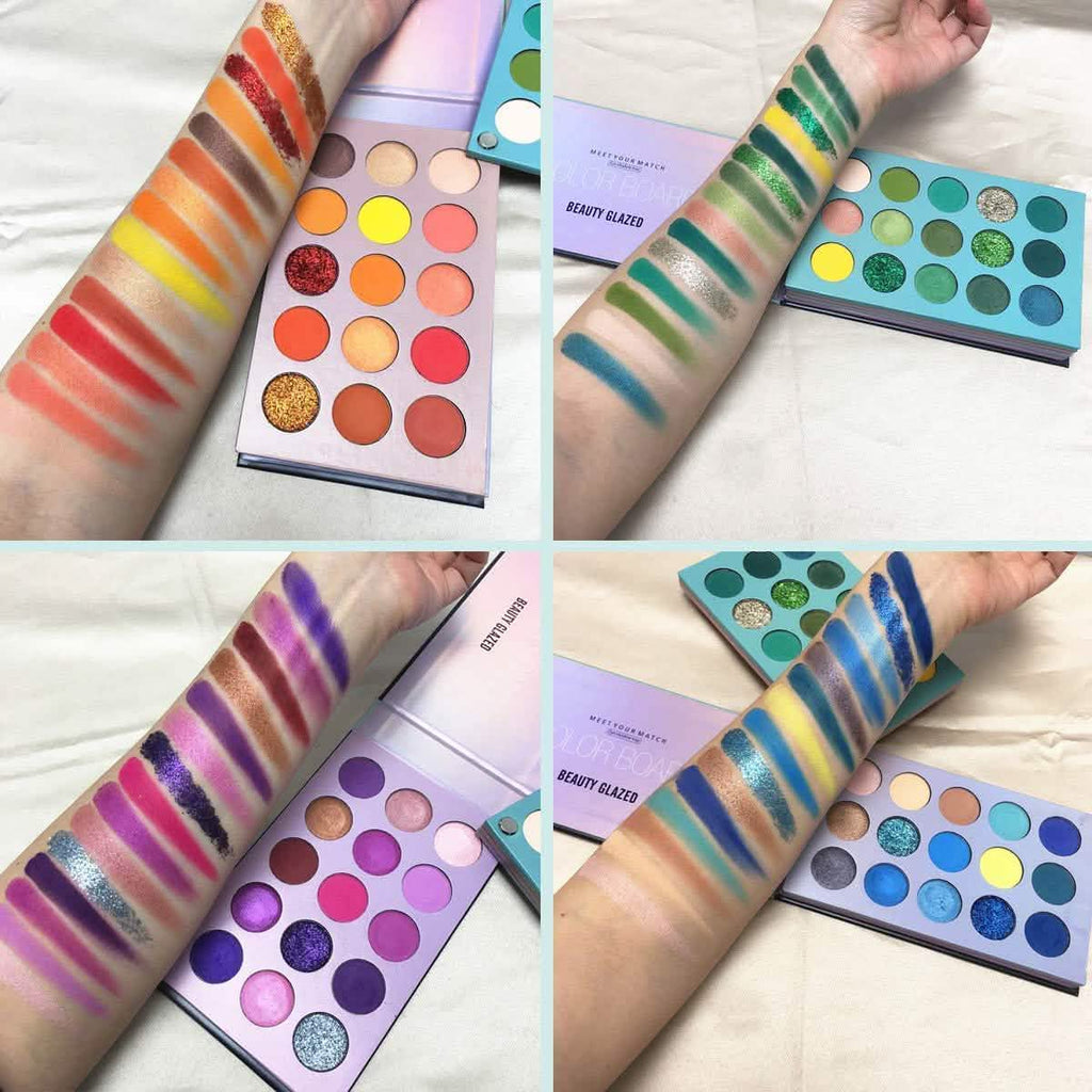 Palette de fards à paupières 60 couleurs, ensemble de maquillage 4-en-1 avec tableau de couleurs