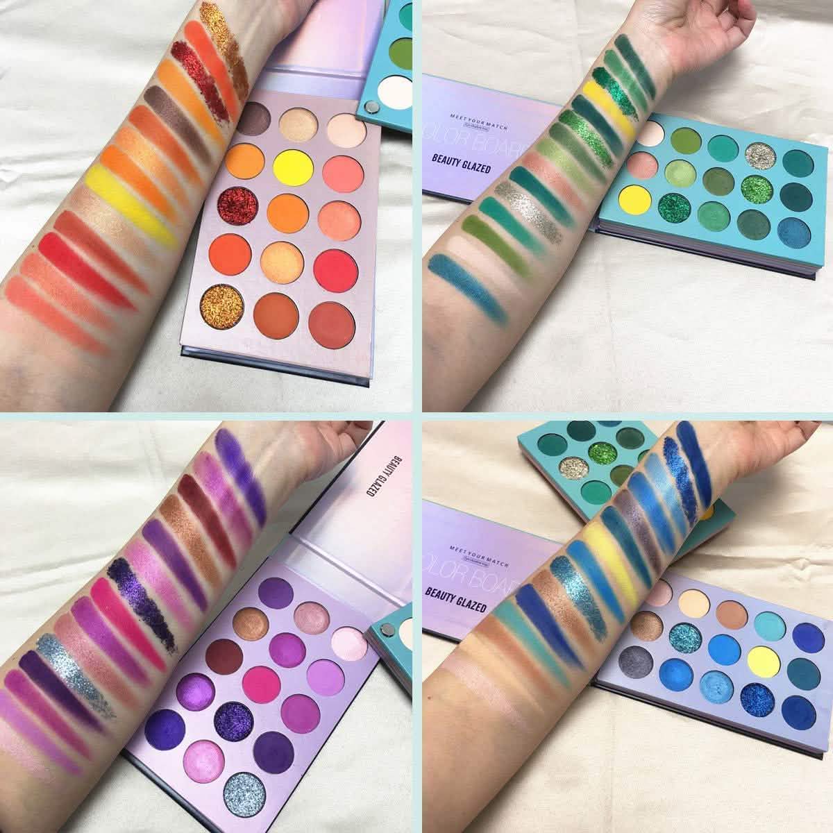 Palette de fards à paupières 60 couleurs, ensemble de maquillage 4-en-1 avec tableau de couleurs