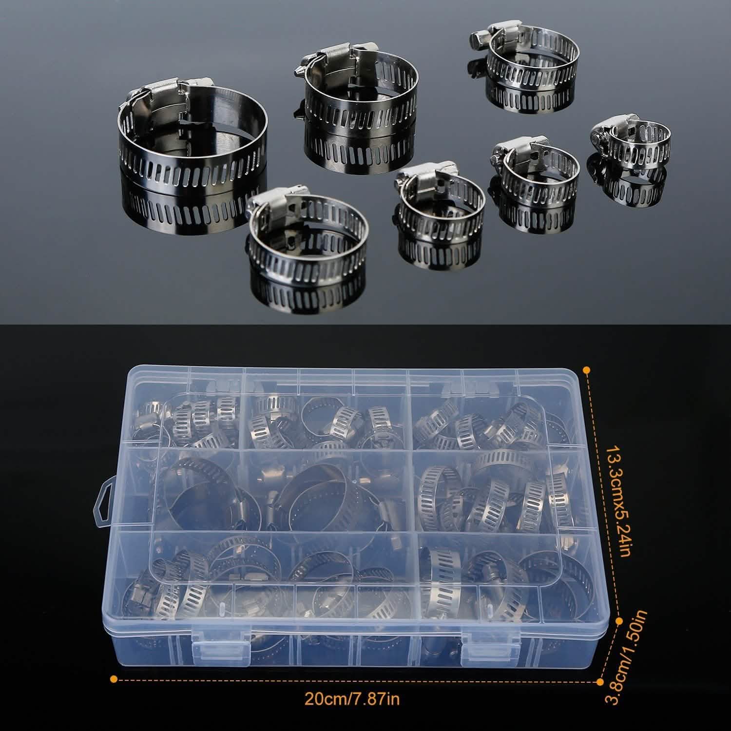 60-Pieces: Hose Clamp Stainless Steel Adjustable Worm Gear