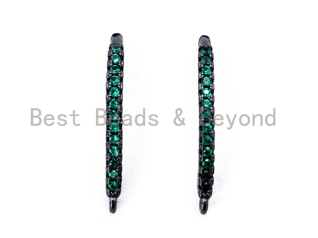 1pair,CZ Micro Pave Earring Wires Hooks, Black/Cobalt/Green/Fuchsia/Violet Cubic Zirconia,Black Rhodium Plated, 19x10mm, sku#J22