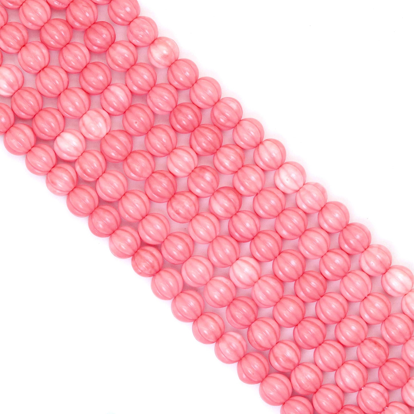 10mm Pink Carved Pumpkin Jasper Beads, Sku#U2027