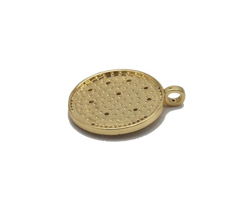Silver Gold CZ Enamel Cresent Moon Star Coin Charm, Sku#LK698