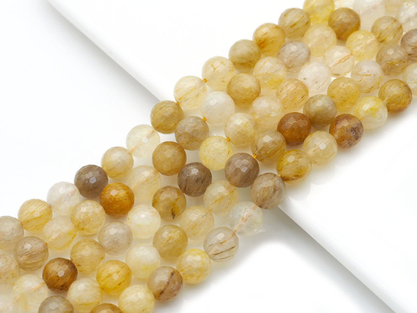 Genuine Rutilated Quartz Faceted Round Beads, Sku#U1401