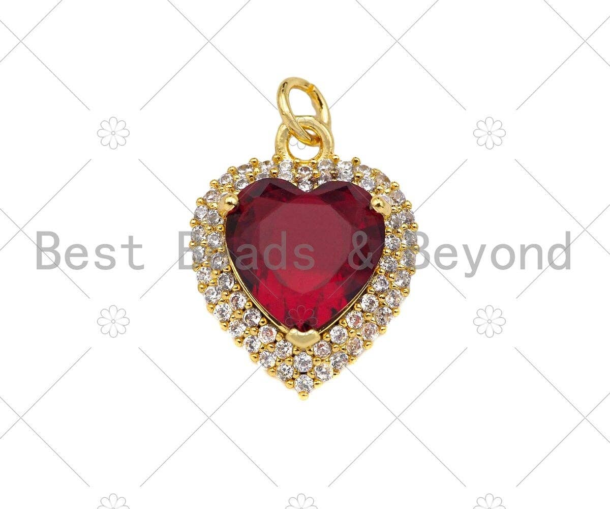 Gold Filled Big Colorful CZ Micro Pave Heart Shape Pendant, 18K Gold Filled Heart Charm, Necklace Bracelet Charm Pendant,15x19mm,Sku#LK334