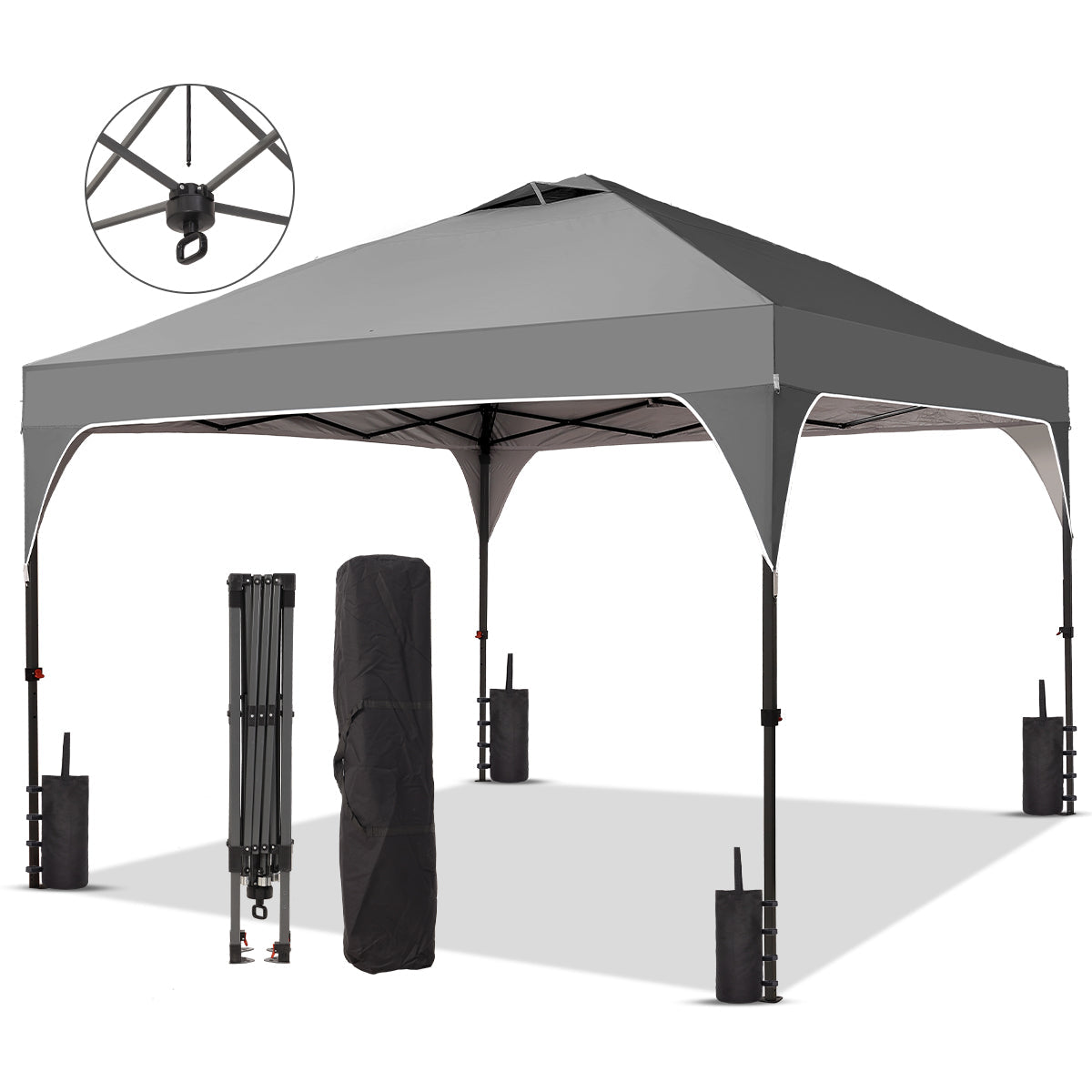 Ainfox 8ft x 8ft Pop Up Canopy Beach Tent with One Push Set up Easy Outdoor Sun Shade for Events, Parties, Camping