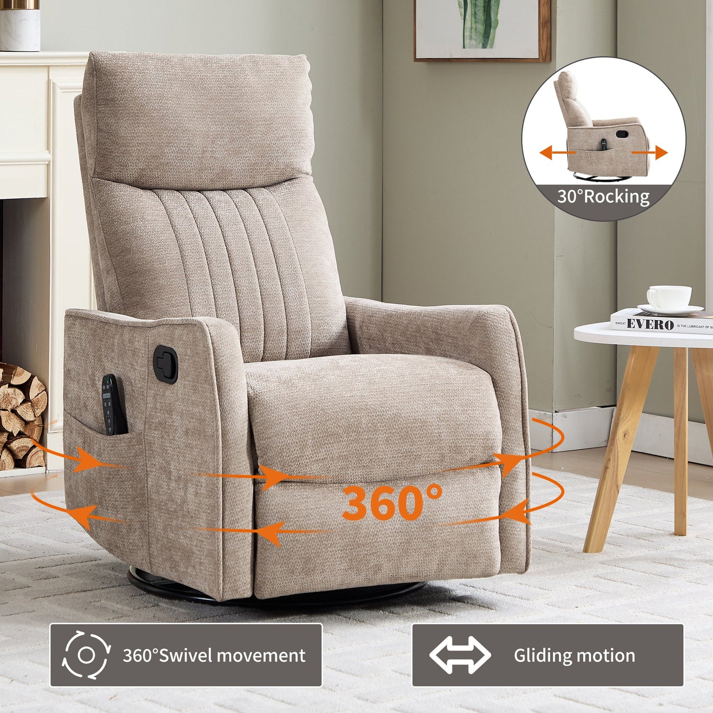 Khaki Heat Massage Manual Recliner Chair