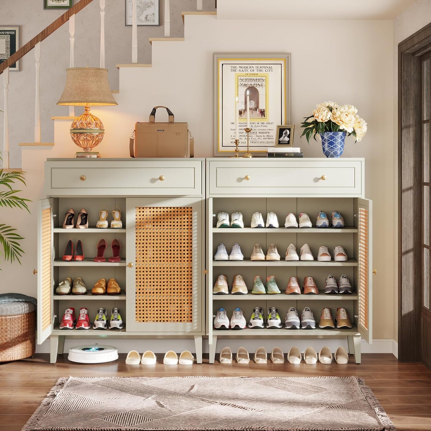 31.49” Mint Green Shoe Cabinet