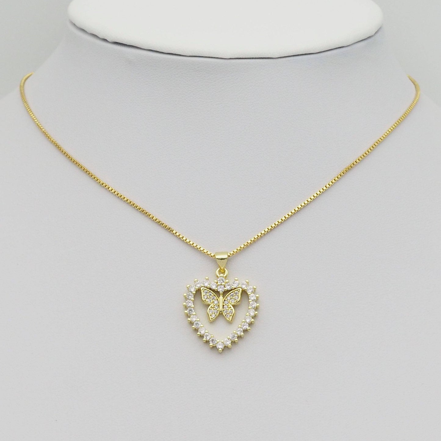 Gold CZ Butterfly On Heart Charm, Sku#LK880