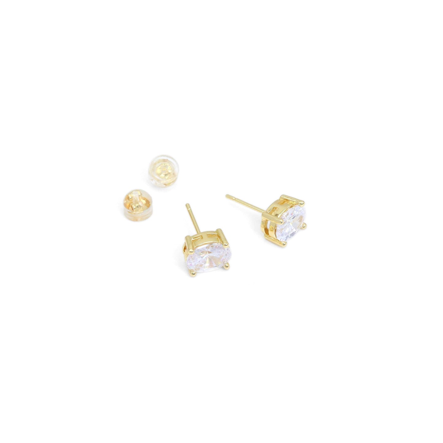 Gold Silver Oval CZ Stud Earrings, Sku#LX498