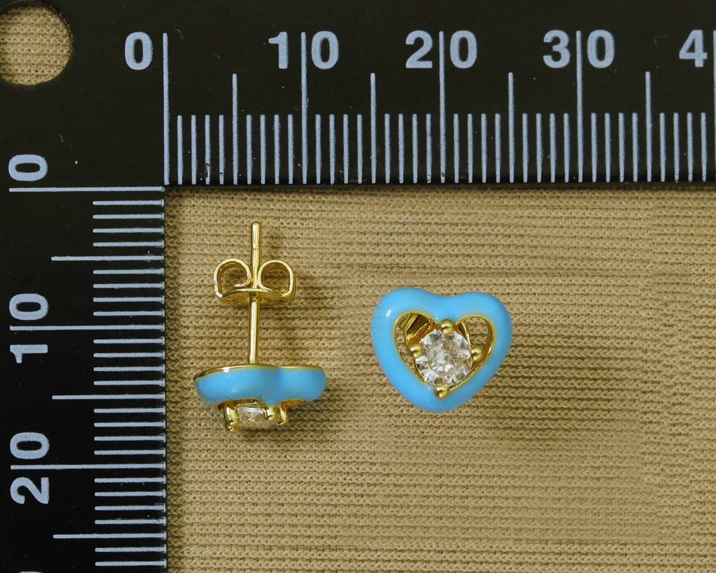 CZ Enamel Heart Stud Earrings, Sku#J336C