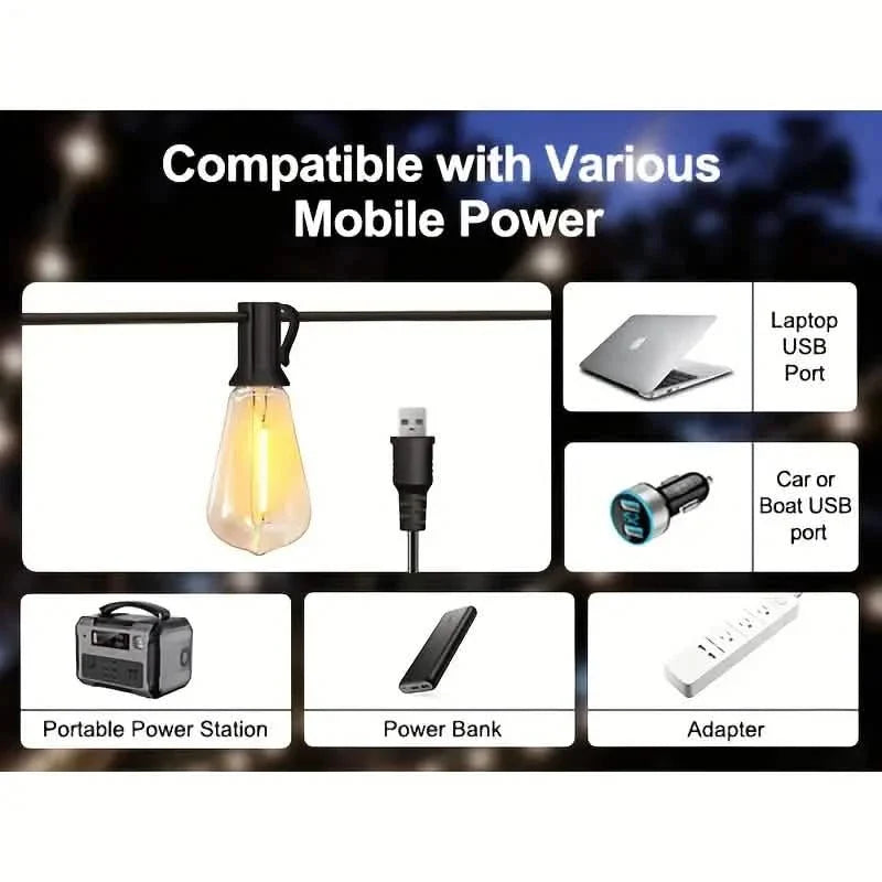 60FT Solar String Lights With USB Port & Remote Control