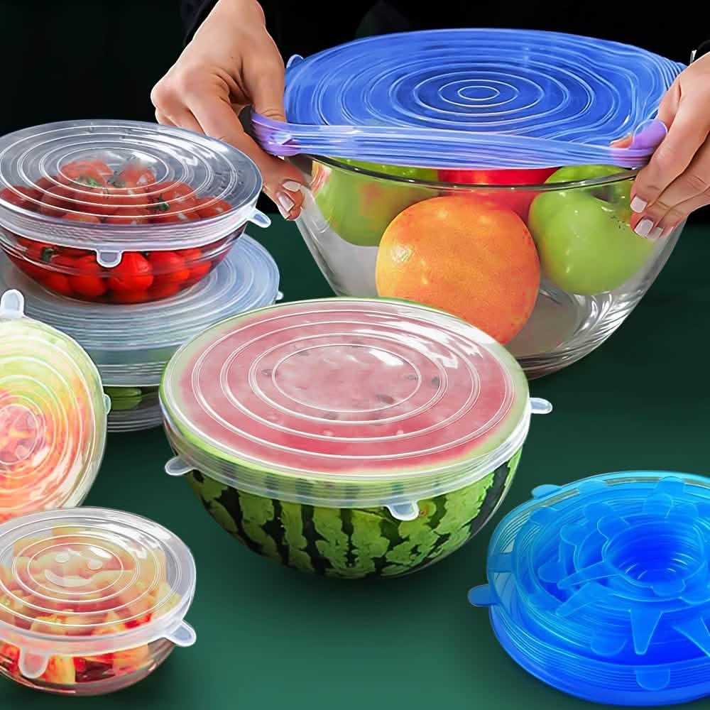 6パック：再利用可能シリコンストレッチ蓋