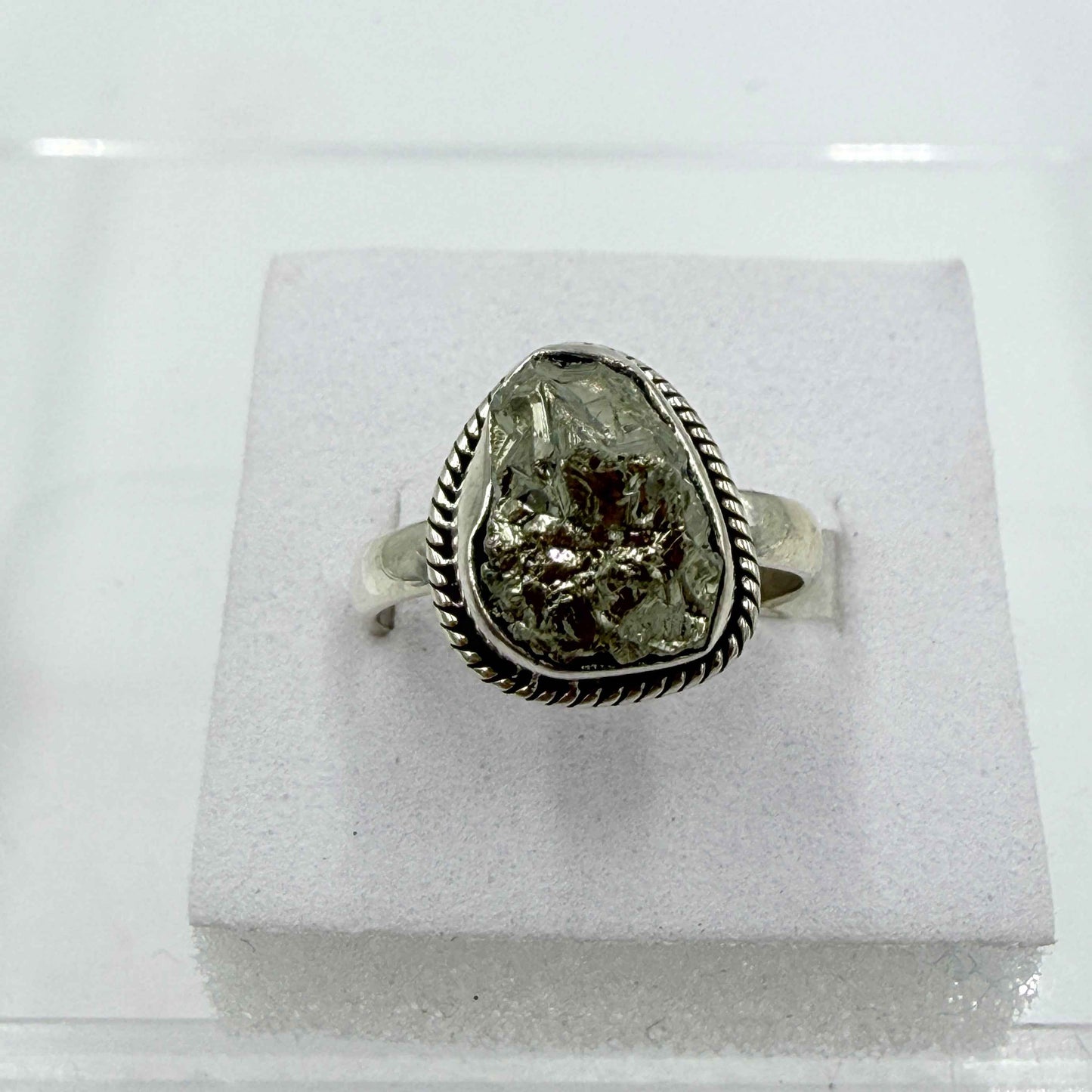 Sterling Silver Oval Pyrite Rope-Edge Ring – Size 8 – Protection, Confidence & Grounding