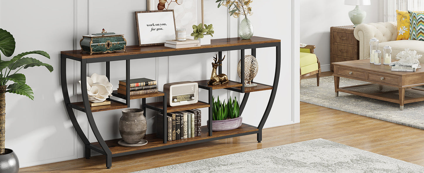 70.9” Industrial Console Sofa Table with 7-Tier Storage Shelves