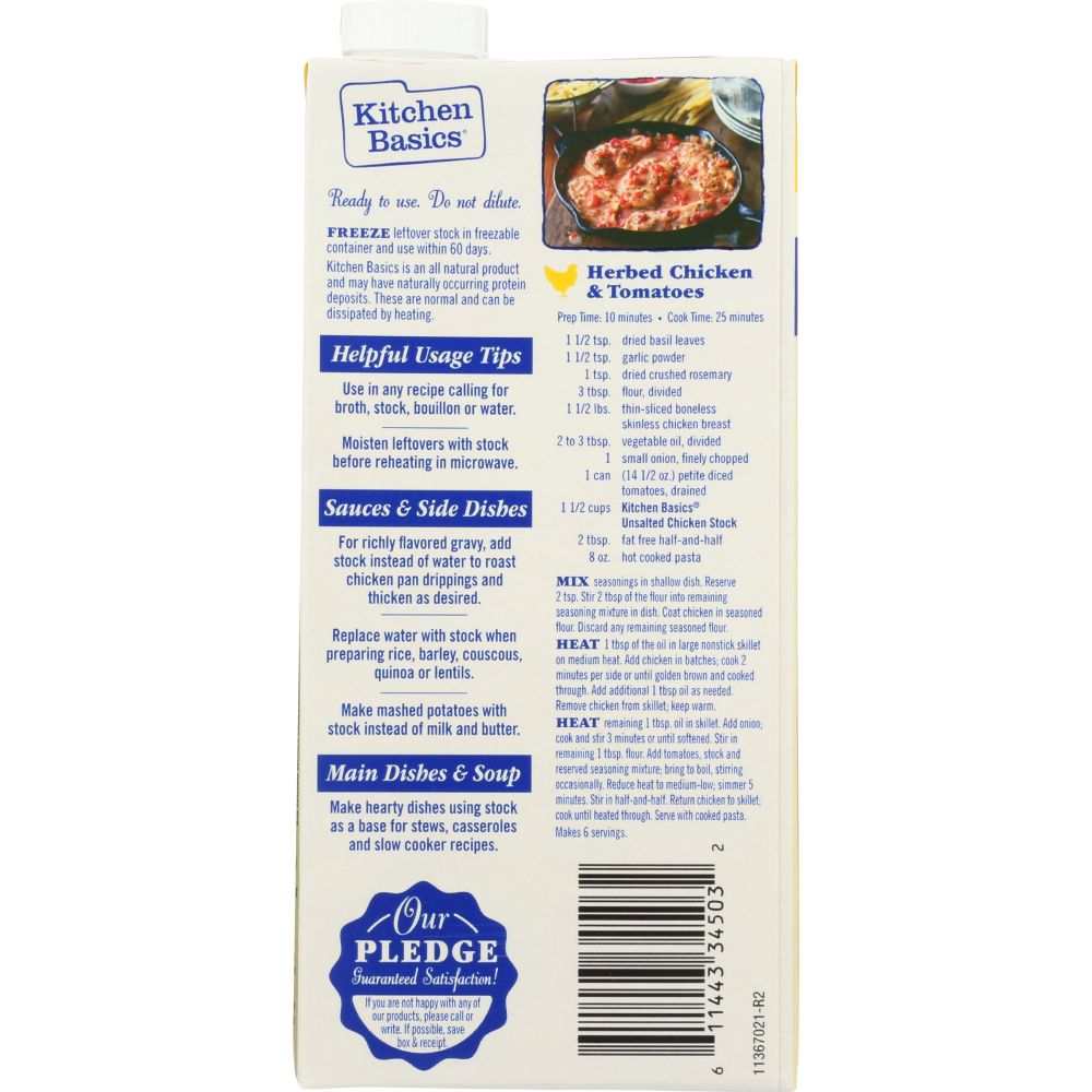 Kitchen Basics Stock: Unsalted Chicken Cooking Stock 32oz| Rich Flavor