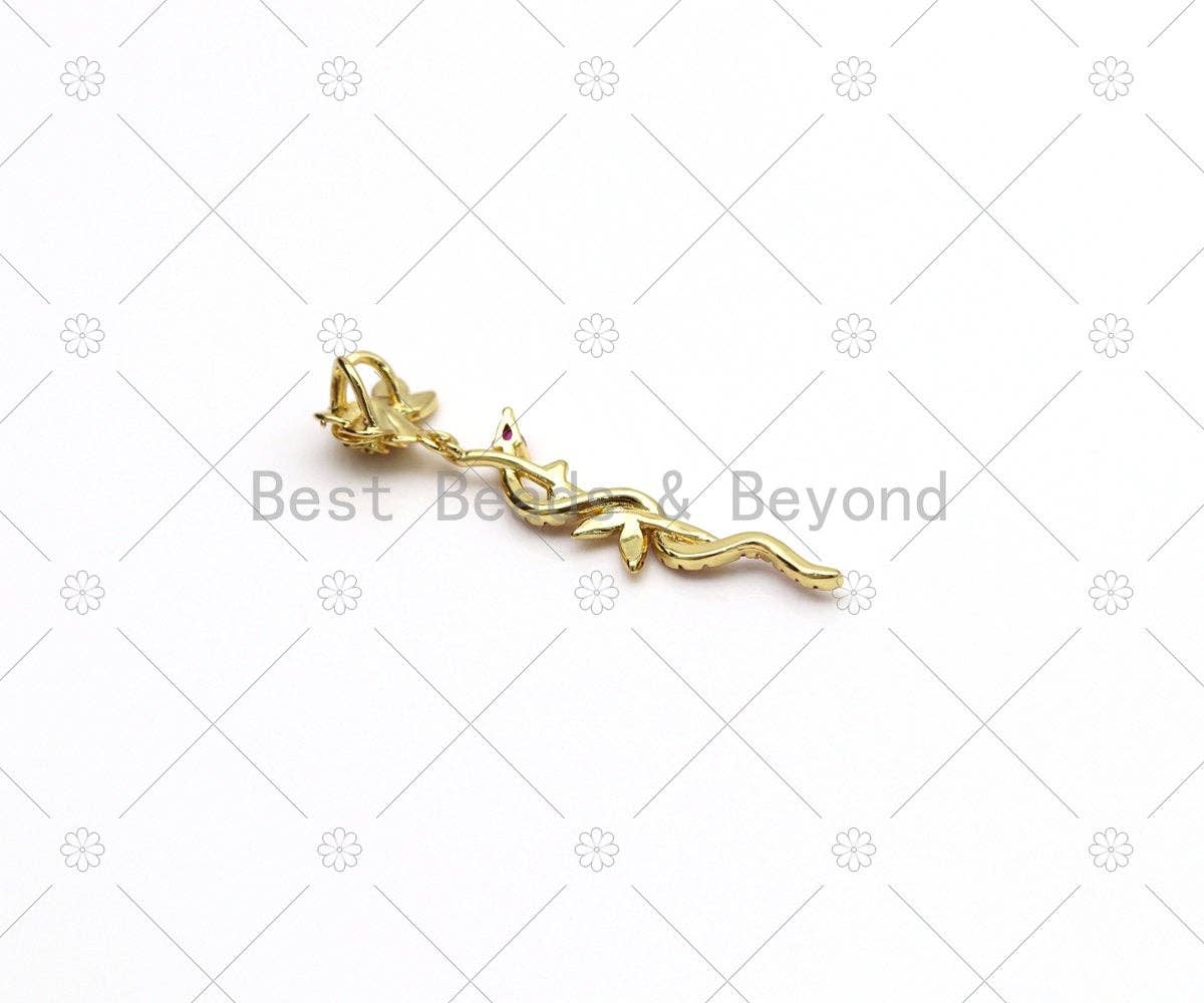 Fuchsia CZ Micro Pave Snake On Rose Flower Shape Pendant, 18K Gold Filled Snake Charm, Necklace Bracelet Charm Pendant,Sku#LK508