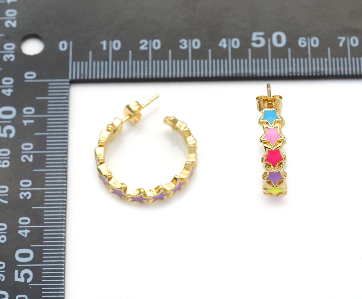 Colorful Enamel String Star Stud Earrings, Sku#J373