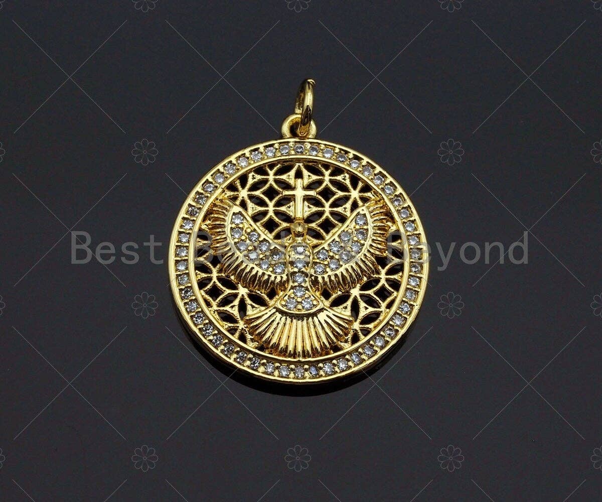 CZ Micro Pave Protection Pendant,Cubic Zirconia Tiercel Eagle Charm,Gold/Silver Tone,22x25mm, Men's Jewerly Findings, sku#L350
