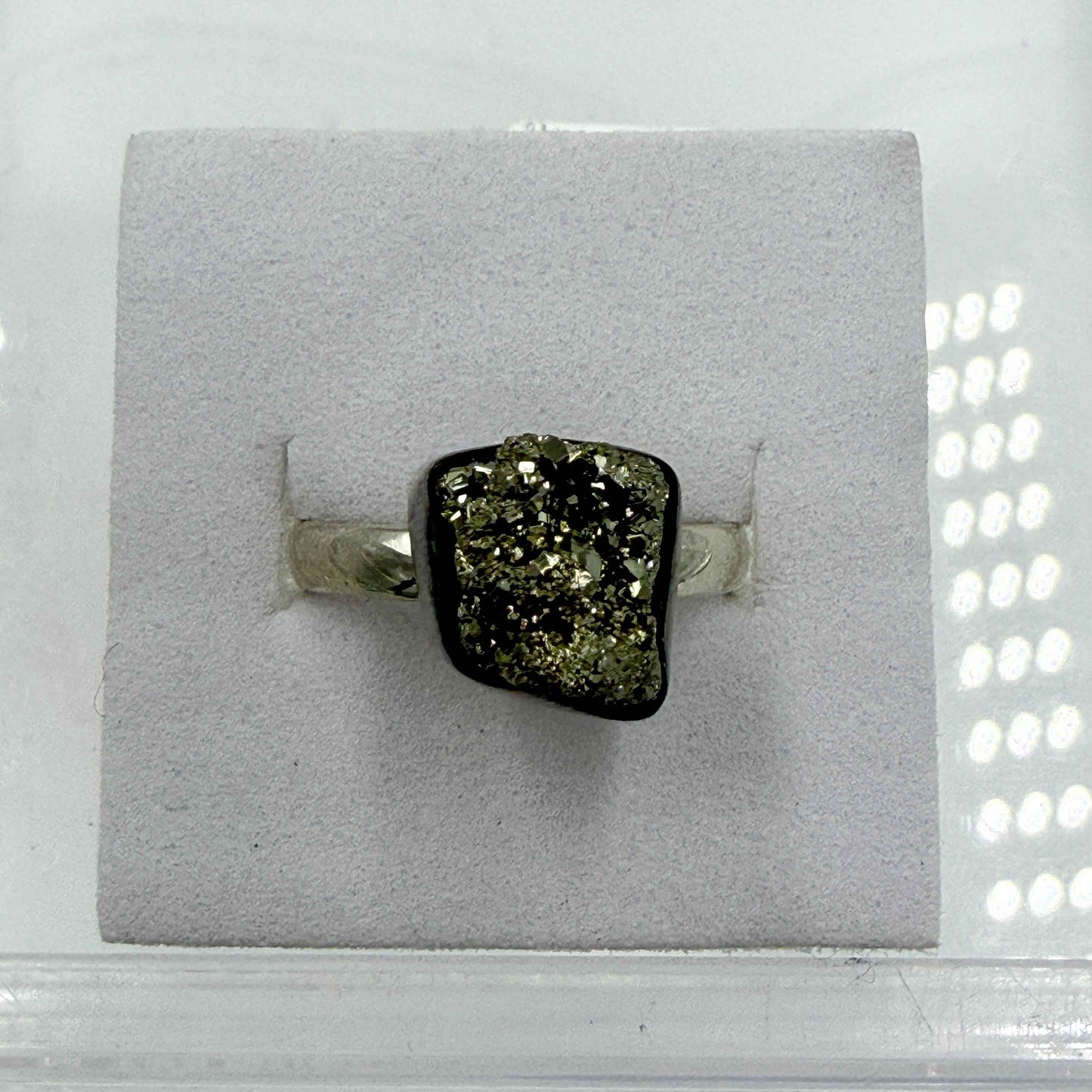 Sterling Silver Square Pyrite Ring – Size 8 – Protection, Confidence & Grounding