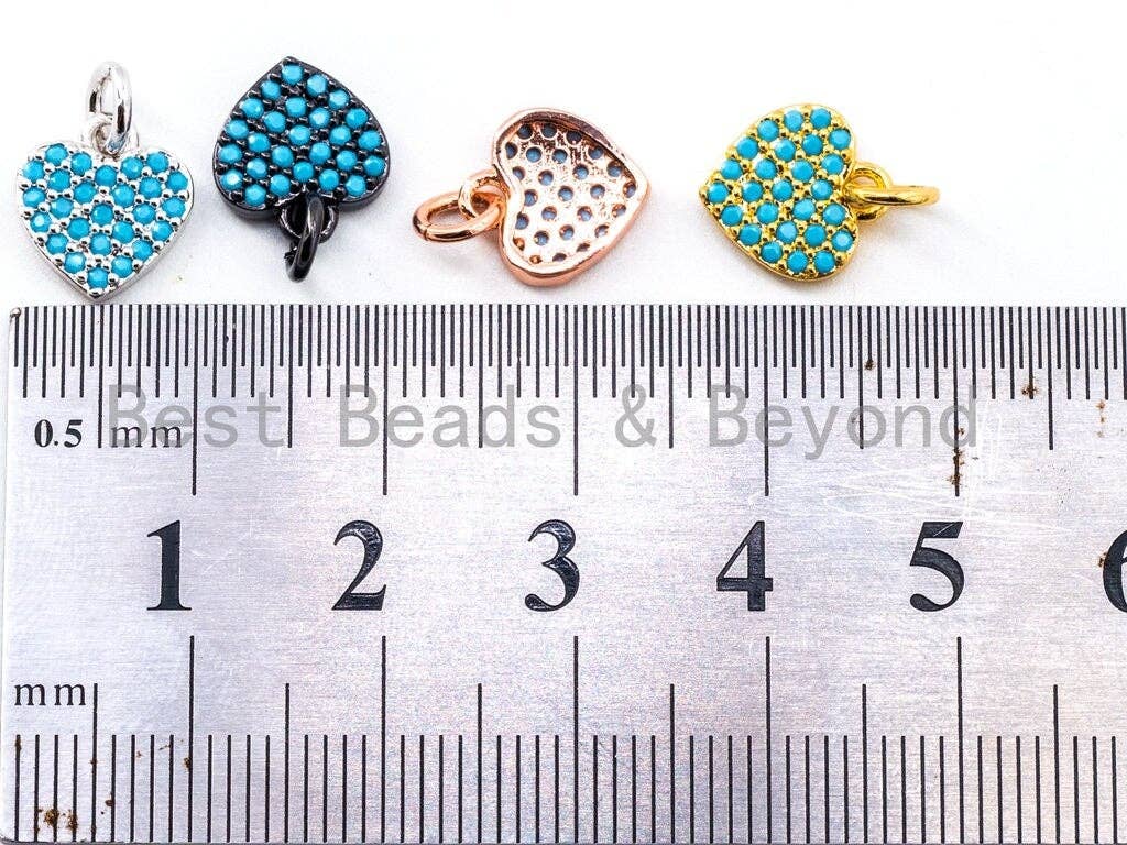 CZ Micro Pave Turquoise Heart shaped Pendant/Charm, Cubic Zirconia Pendant/Charm for Necklace Bracelet,9x10mm, sku#F335
