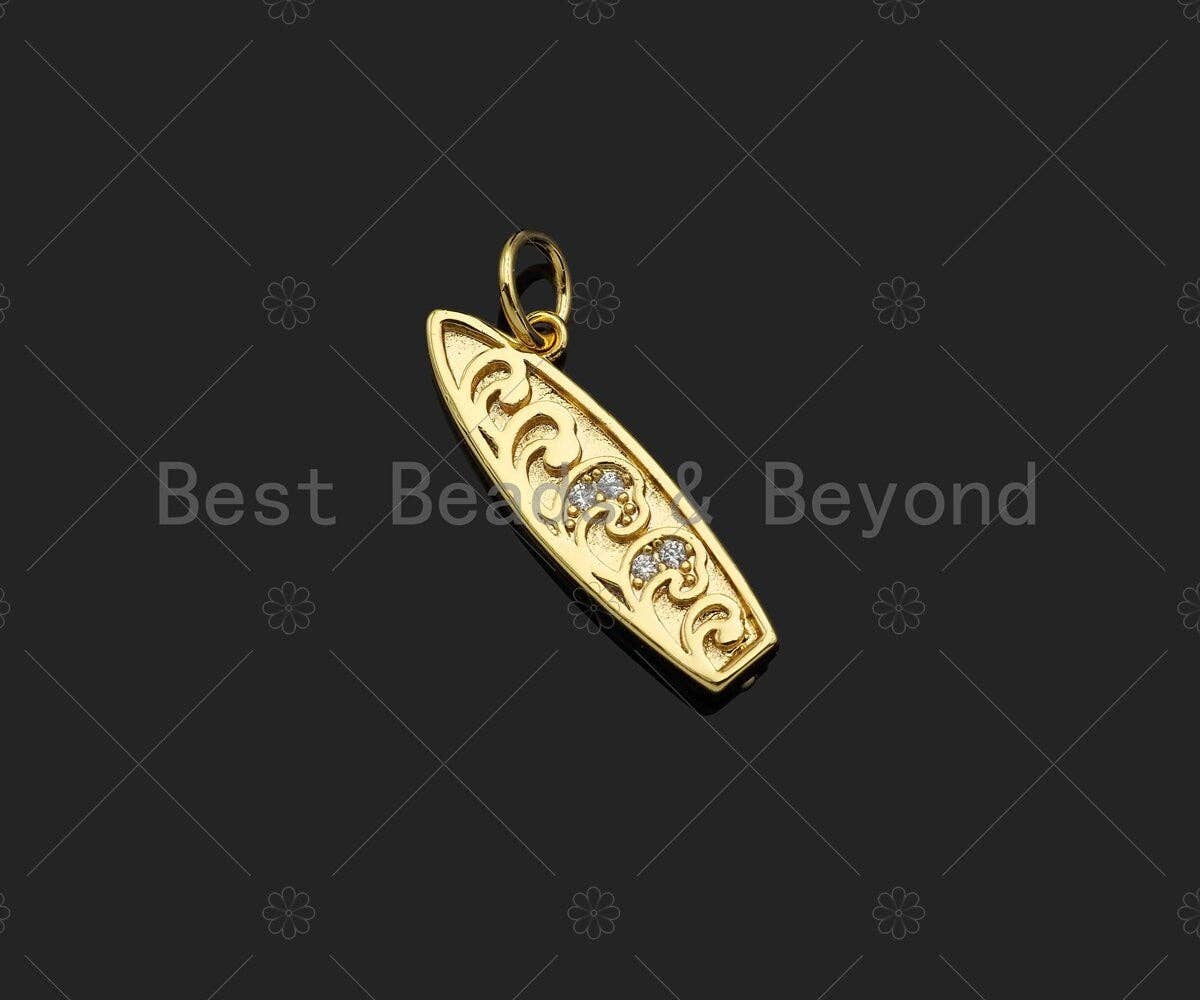 Gold Filled CZ Micro Pave Surfboard Shape Pendant,18K Gold Filled Surfboard Charm, Necklace Bracelet Charm Pendant,6x20mm,Sku#Y461