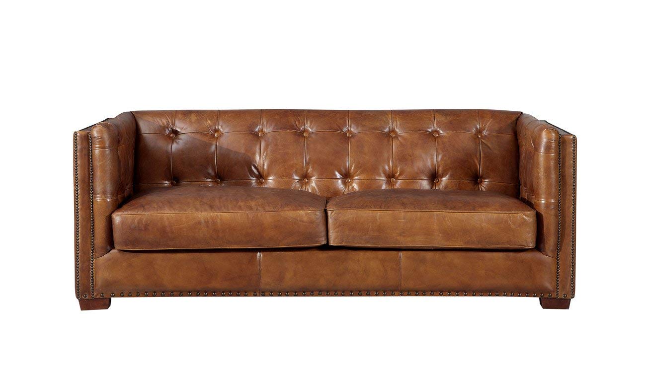 Tuxedo Leather Sofa - Light Brown