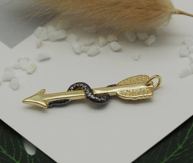 Gunmetal Snake On Gold Arrow Charm, Sku#Z1441