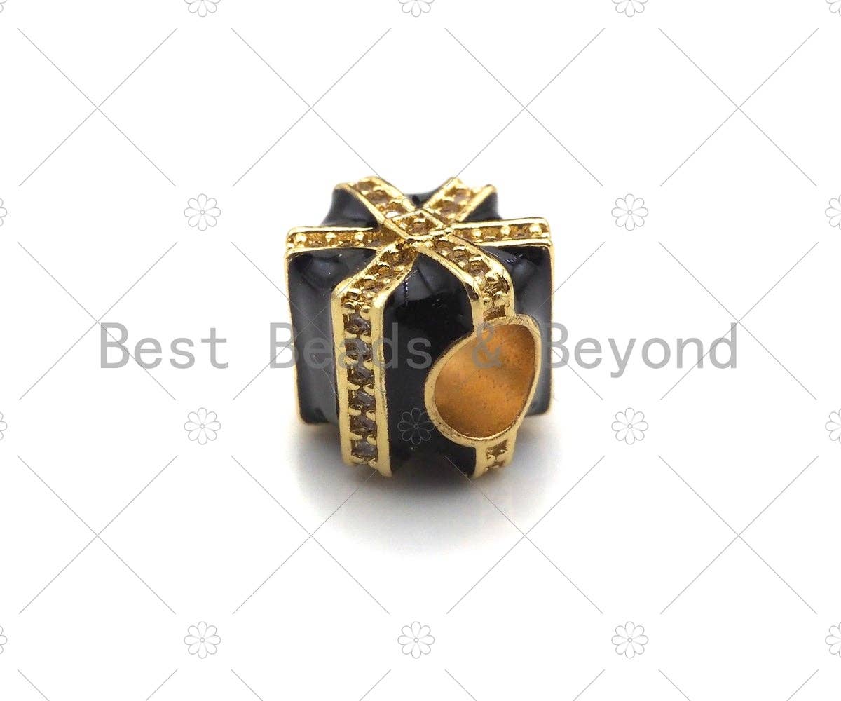 Enamel Colorful Gift Box Spacer Beads, Christams  Enamel Charm, Big Hole Enamel Jewelry,11x11x9mm,Sku#N56