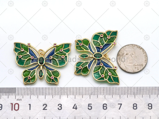 Colorful Enamel Butterfly Shape Pendant,18K Gold Filled Fuchsia CZ Micro Pave Butterfly Charm, Necklace Bracelet Charm Pendant, Sku#LK571