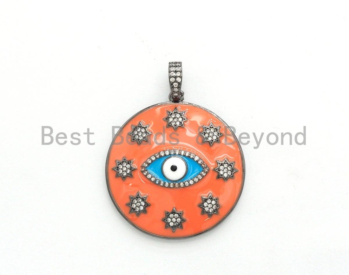 NEW Enamel Evil eye with Star Pendant,CZ Micro Pave Oil Drop Evil Eye Pendant,Blue/White/Black/Red/Yellow Enamel Jewelry,34x37mm,sku#F609