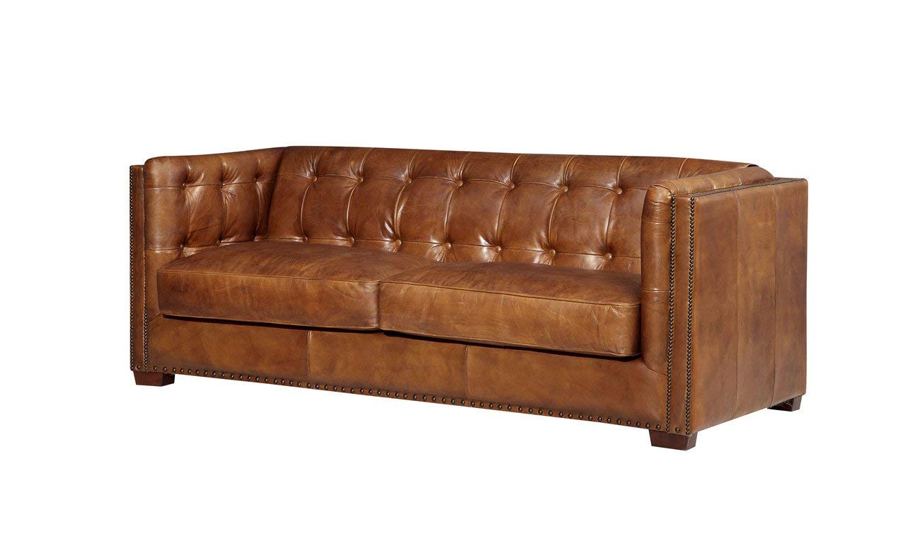 Tuxedo Leather Sofa - Light Brown