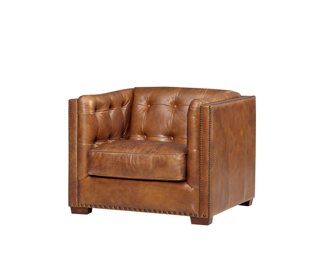 Tuxedo Leather Arm Chair - Light Brown