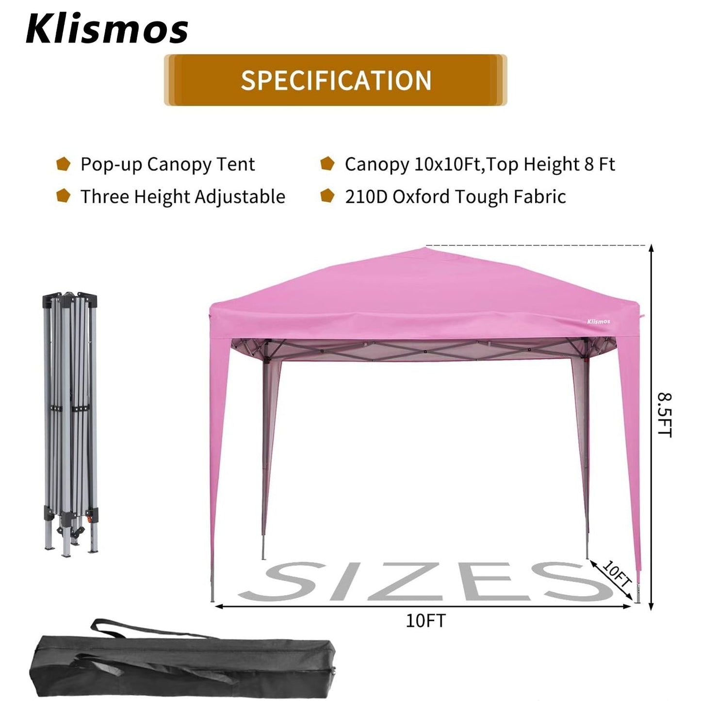 Klismos 10ft X 10ft Pop Up Canopy  For Patio,Garden,Beach Outdoor,Indoor With Four Sidewalls