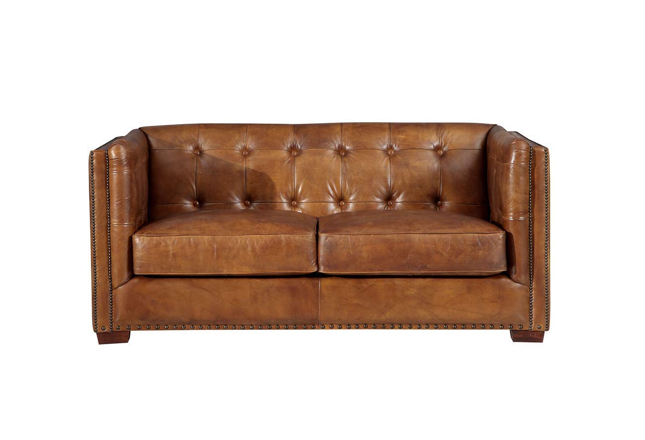 Tuxedo Leather Love Seat - Light Brown