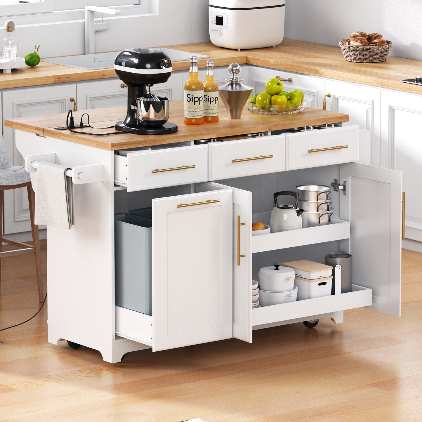 K&K 59.3" Kitchen Island with Storage